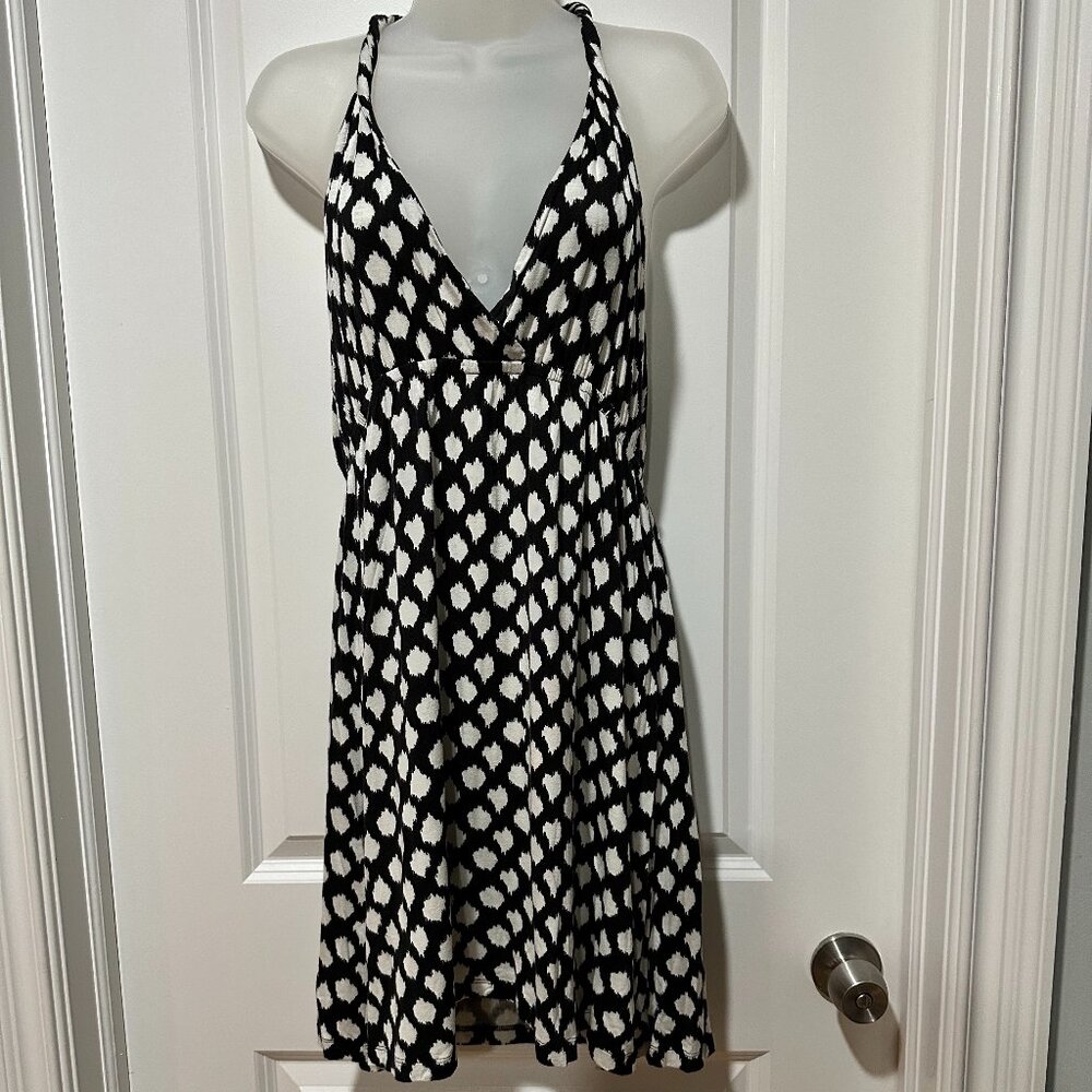BCBG MaxAzria Black & White Print Halter/Racer Back Dress, Size M